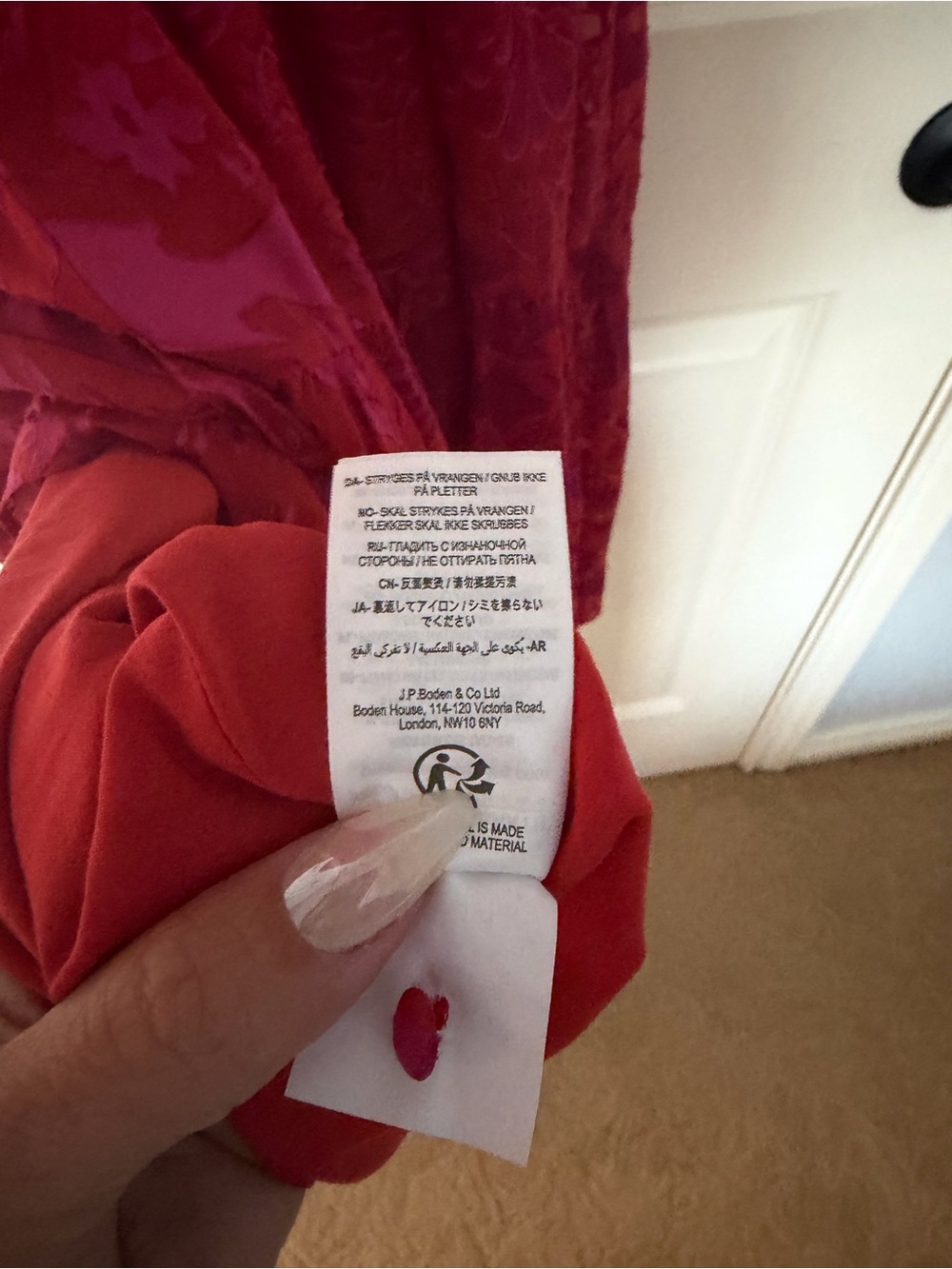 Boden Velvet Pink and Red Tie-Neck Maxi Dress - Picture 5 of 8
